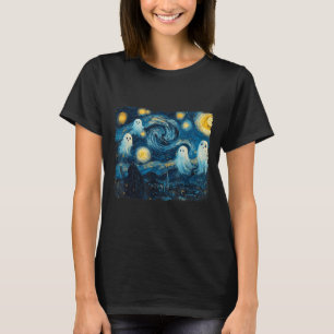 Cute Ghost Starry Night Halloween Soky Retro Van G T-Shirt