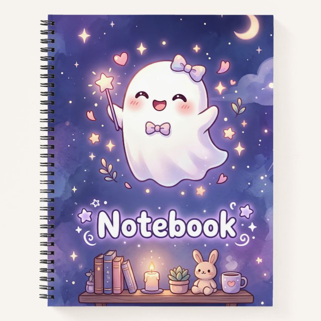 Cute Ghost Starry Night Notebook (Front)