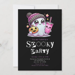 Cute Ghost Stars Modern Minimalist Halloween Invitation