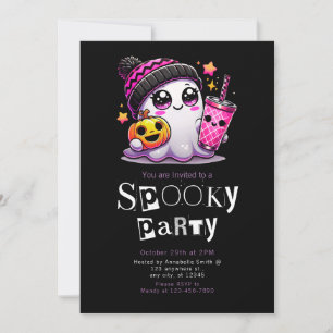 Cute Ghost Stars Modern Minimalist Halloween Invitation
