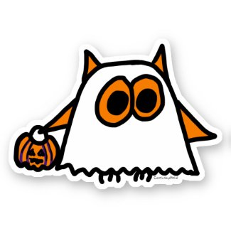 Cute Ghost Sticker with Ollie the Owl