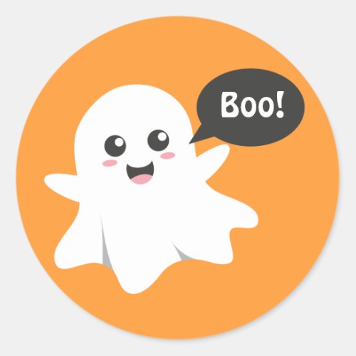 Cute Ghost that Goes Boo Happy Halloween Classic Round Sticker