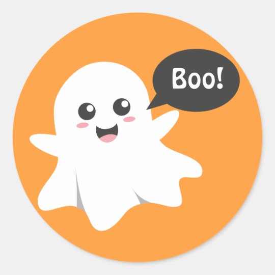 Cute Ghost that Goes Boo, Happy Halloween Classic Round Sticker ...