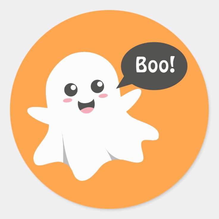 Cute Ghost that Goes Boo, Happy Halloween Classic Round Sticker | Zazzle