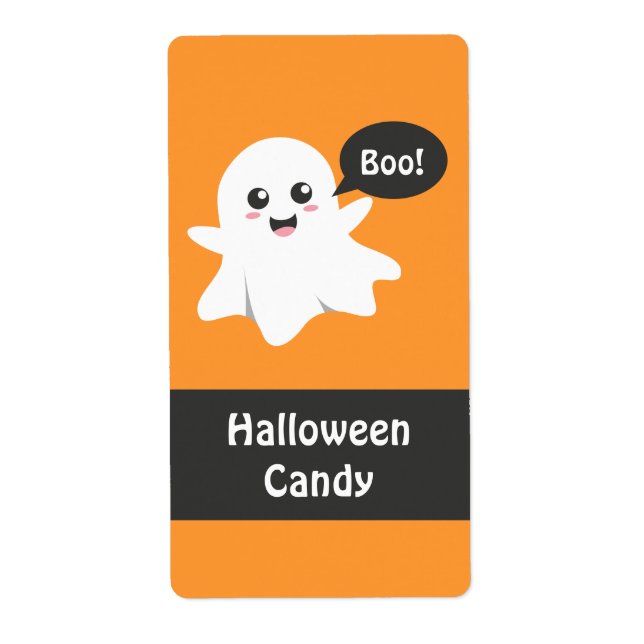 Cute Ghost that Goes Boo, Happy Halloween Label (Front)