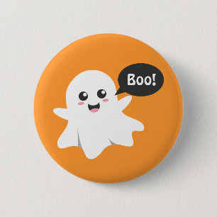 Cute Ghost that Goes Boo, Happy Halloween Pinback Button