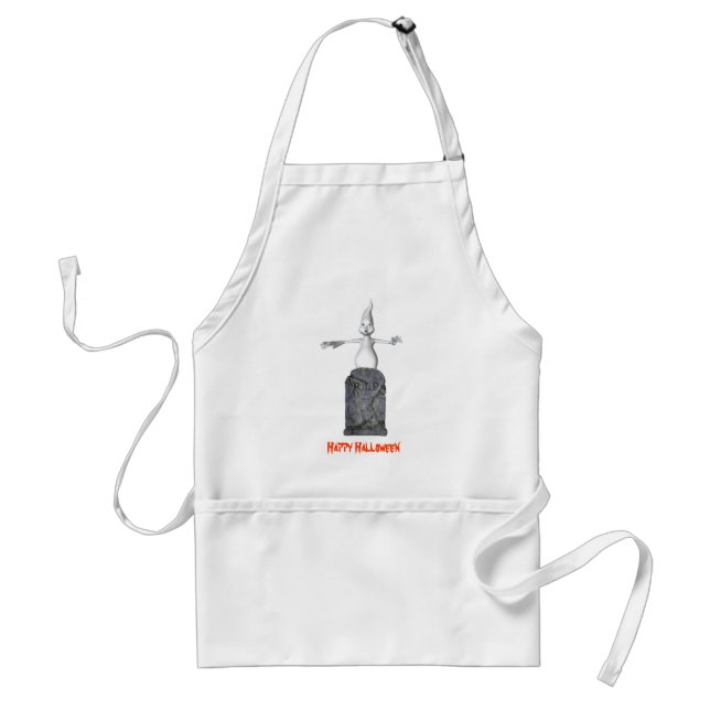 Cute Ghost Tombstone Halloween Adult Apron (Front)
