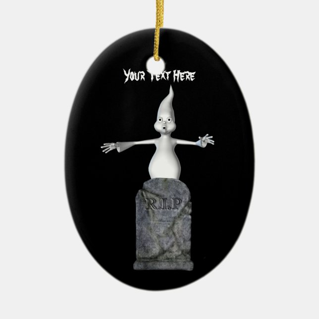 Cute Ghost Tombstone Halloween Ornament (Front)