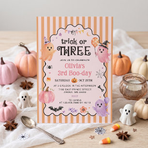 Cute Ghost Trick or Three 3rd Birthday Invitation
