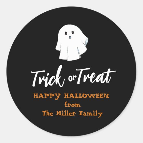 Cute ghost Trick or Treat  Black  Classic Round Sticker