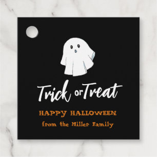 Cute ghost Trick or Treat Black square Favor tags