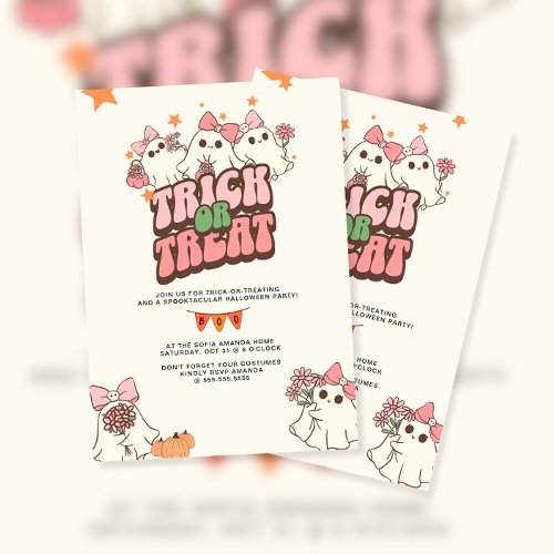 Cute Ghost Trick or Treat Halloween Party Invitation