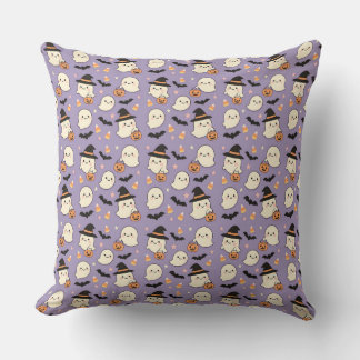 Cute Ghost Trick-or-Treat Halloween Throw Pillow