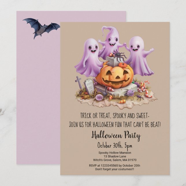 Cute Ghost Trick or Treat Pumpkin Halloween Party  Invitation (Front/Back)