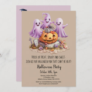 Cute Ghost Trick or Treat Pumpkin Halloween Party Invitation