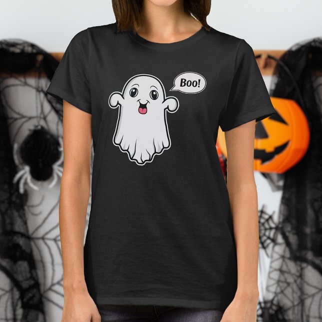 Cute Ghost Trying To Be Scary Saying Boo Halloween T-Shirt (Fun design for Halloween time, for example.)