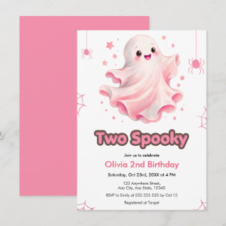 Cute Ghost Two Spooky Halloween 2nd Birthday Invitation