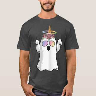Cute Ghost Unicorn Flower Crown Sunglasses Colored T-Shirt