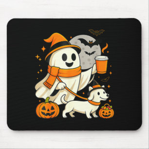 Cute Ghost Walking Dachshund Spooky Season Mouse Pad