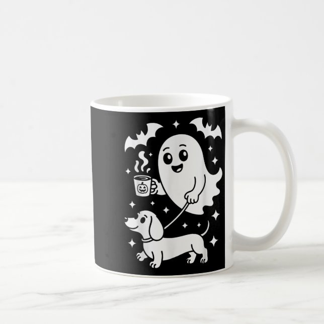 Cute Ghost Walking Dog Dachshund Coffee Halloween  Mug (Right)