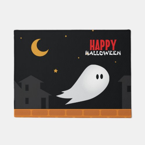 Cute ghost wandering in streets at night  doormat