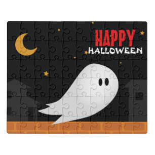 Cute ghost wandering in streets at night jigsaw puzzle