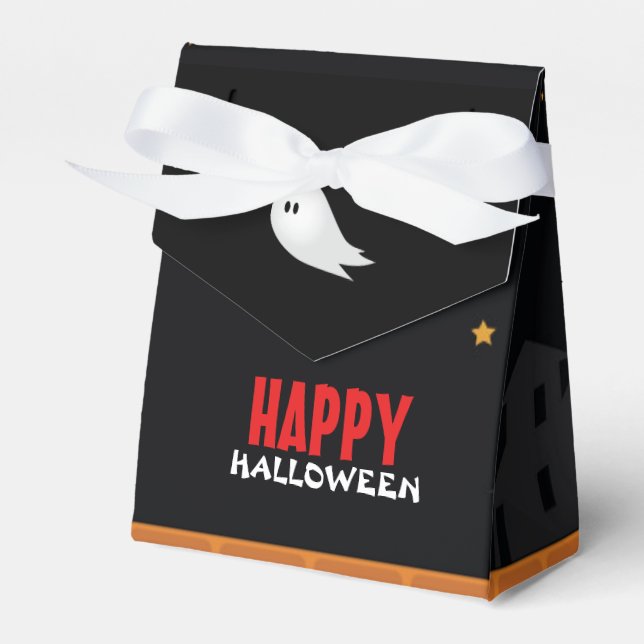 Cute ghost wandering in streets halloween favor boxes (Front Side)