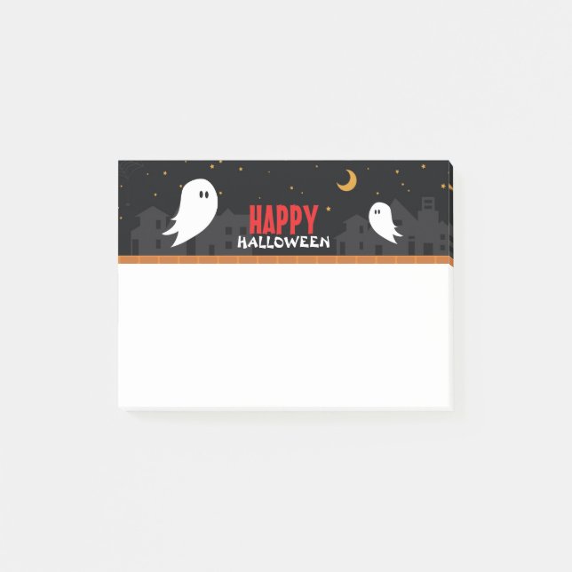 Cute ghost wandering in town halloween night   post-it notes (Front)