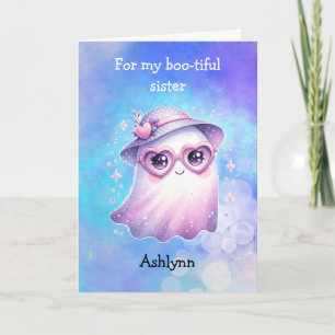 Cute Ghost wearing Glasses Halloween Sister Card