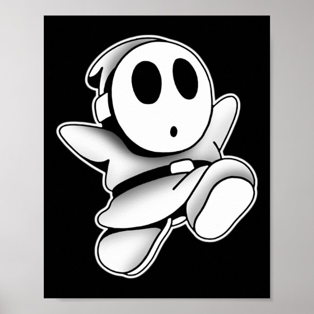 Cute Ghost Wearing Mask Spooky Blackwork  Poster (Front)