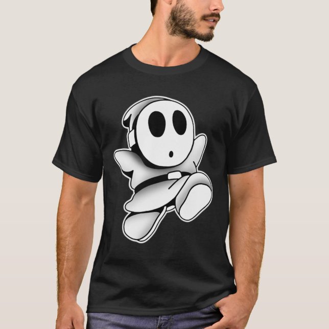Cute Ghost Wearing Mask Spooky Blackwork  T-Shirt (Front)