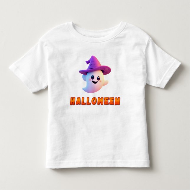 Cute Ghost Wearing Purple Witch Hat Toddler T-shirt (Front)