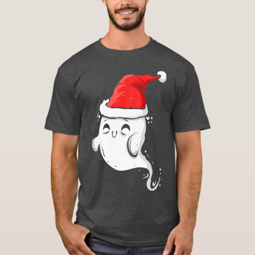 Cute Ghost Wearing Santa Hat Christmas Halloween H T_Shirt