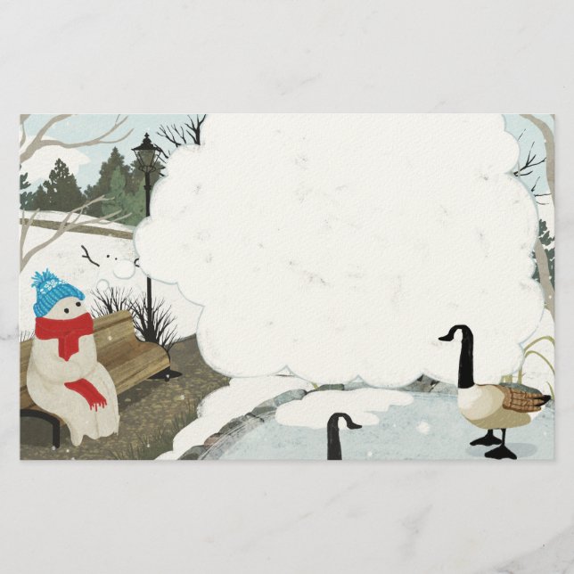 Cute Ghost winter duck pond Stationery (Front)