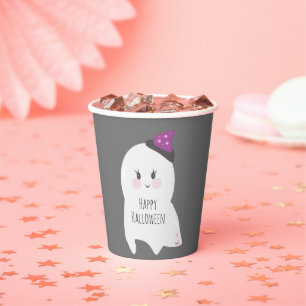 Cute Ghost Witch Hat Halloween Gray Paper Cups