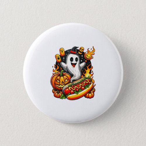 Cute Ghost Witch Hat Hotdog Pumpkin Halloween Hotd Button