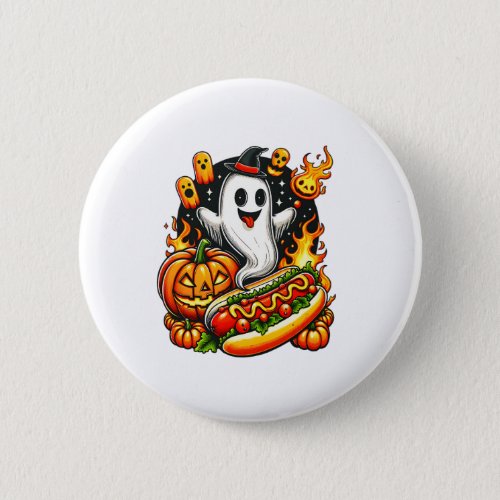 Cute Ghost Witch Hat Hotdog Pumpkin Halloween Hotd Button