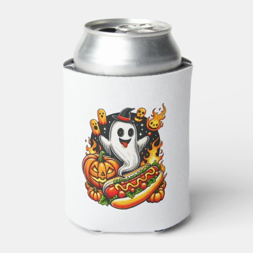 Cute Ghost Witch Hat Hotdog Pumpkin Halloween Hotd Can Cooler