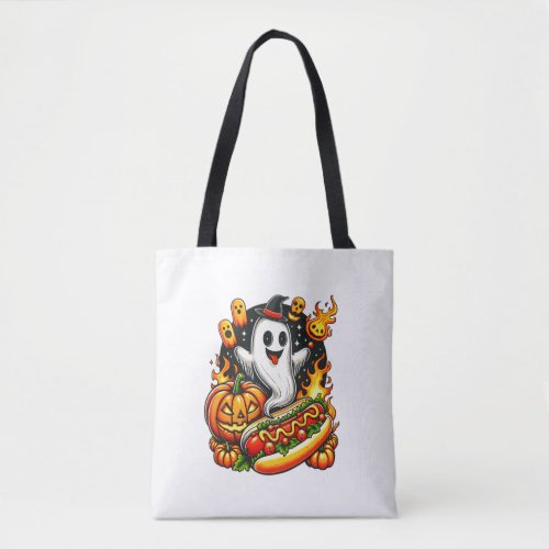 Cute Ghost Witch Hat Hotdog Pumpkin Halloween Hotd Tote Bag