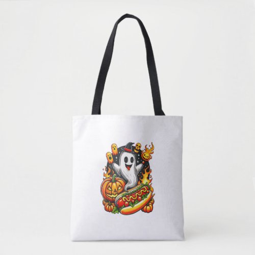 Cute Ghost Witch Hat Hotdog Pumpkin Halloween Hotd Tote Bag