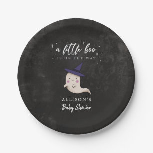 Cute Ghost Witch Little Boo Baby Shower Paper Plates