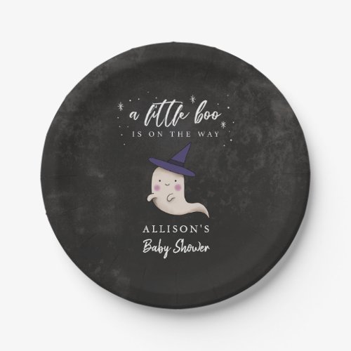 Cute Ghost Witch Little Boo Baby Shower Paper Plates