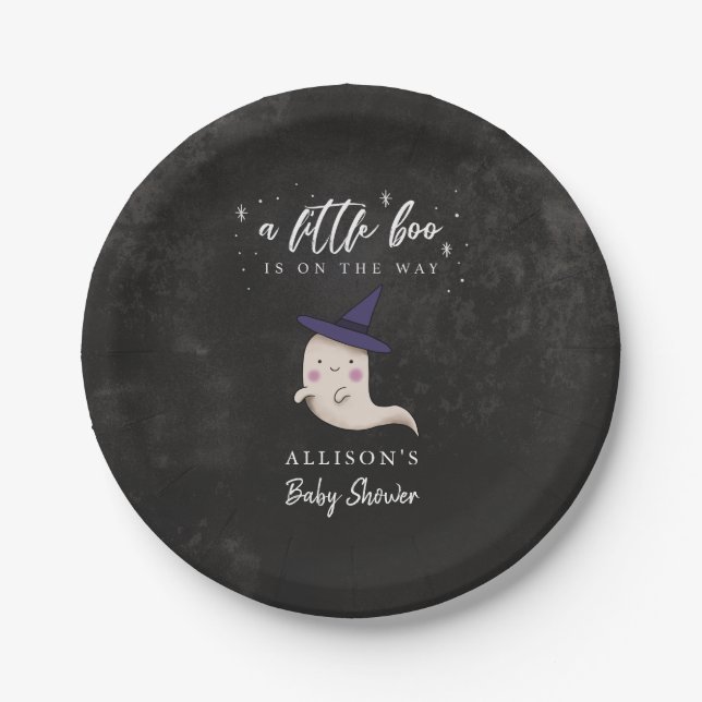 Cute Ghost Witch Little Boo Baby Shower Paper Plates (Front)