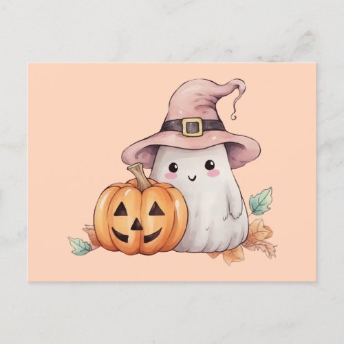 Cute Ghost Witches Hat Jack_O Lantern Halloween Holiday Postcard