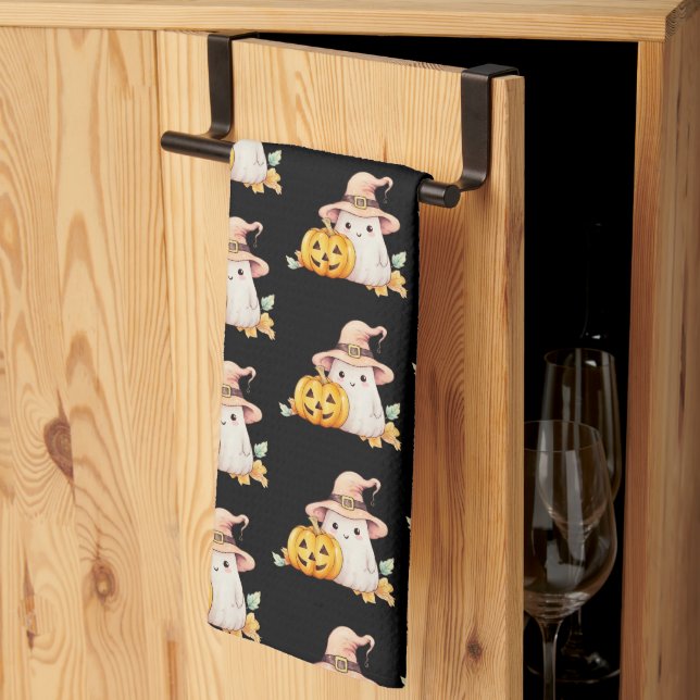 Cute Ghost Witches Hat Pumpkin Pattern Halloween Kitchen Towel (Thirds Fold)