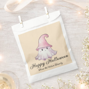 Cute Ghost Witches Hat Yellow Happy Halloween Favor Bag