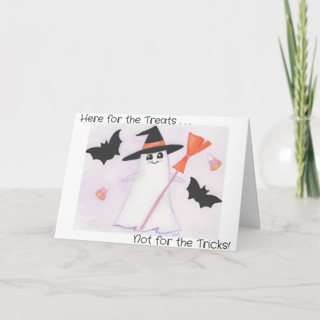 Cute Ghost with bats and candy Letterpress Thank You Card (Front)