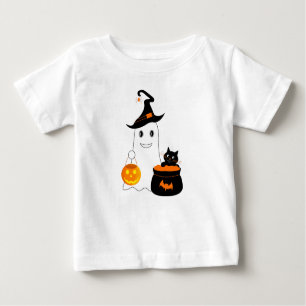 Cute ghost with black cat celebrate halloween baby T-Shirt