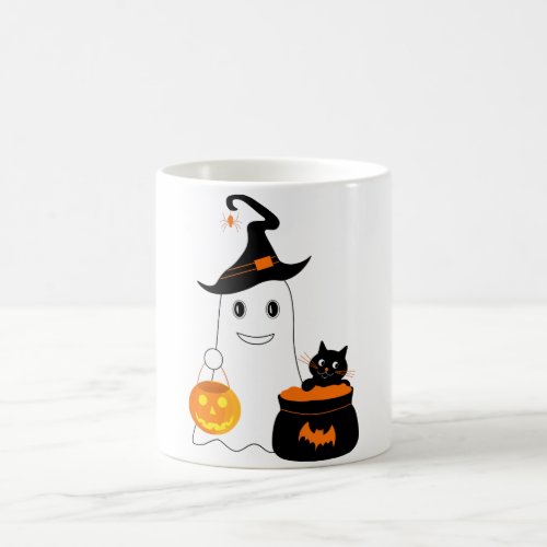 Cute ghost with black cat celebrate halloween coffee mug