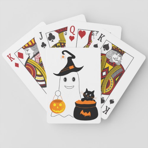 Cute ghost with black cat celebrate halloween playing cards
